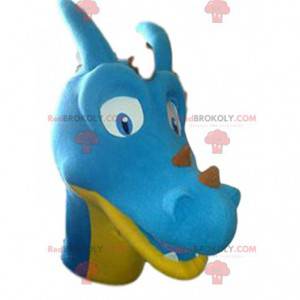 Blauw en geel dinosaurusmascotte. Dinosaurus kostuum -